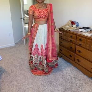 Ivory and pink lengha